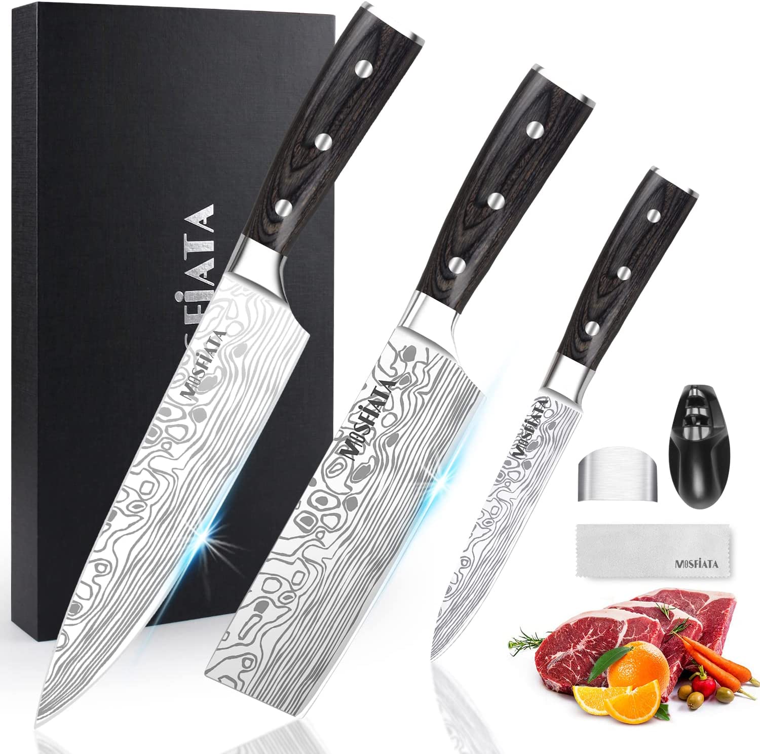 Topfeel Professional Chef Knife Set Sharp Knife, German High Carbon  Stainless Steel Kitchen Knife Set 3 PCS-8 Chefs Knife &7 Santoku Knife&5