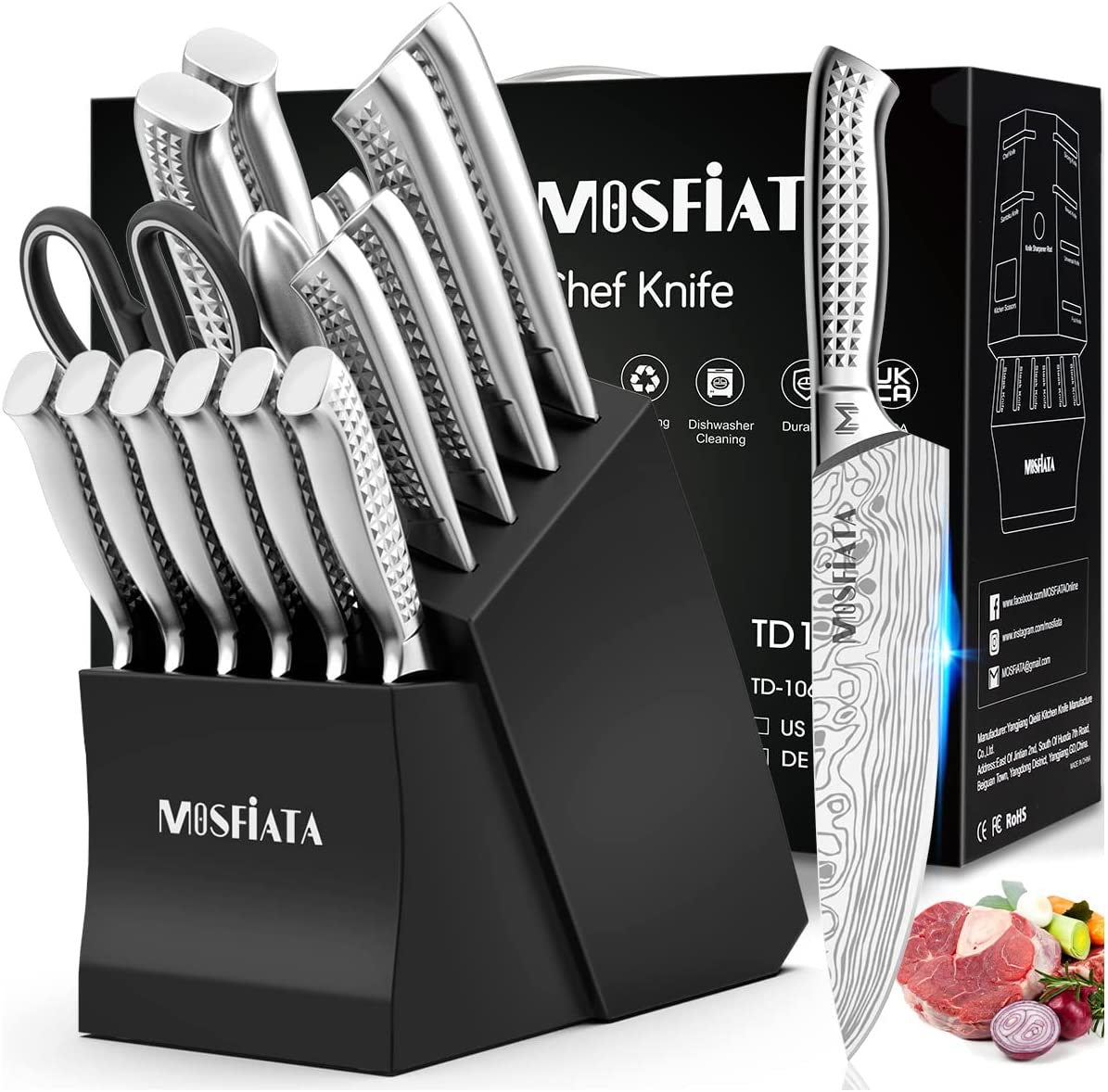 Kitchen Knife Set with Block, 7 Pieces Chef Knife Set with Knives