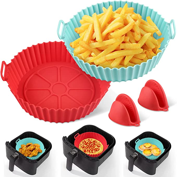 2 PACK Air Fryer Liners, Reusable Heat-Resistant Silicone Liners