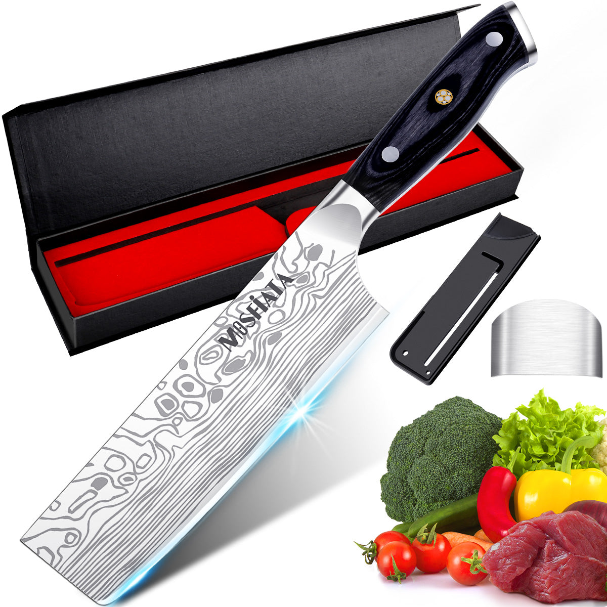 MOSFiATA 8 Super Sharp Professional Chef's Knife with Finger Guard and  Knife Sharpener, German High Carbon Stainless Steel EN1.4116 with Micarta