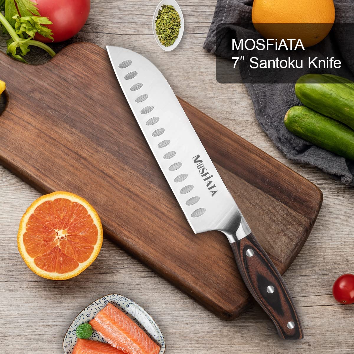 MOSFiATA 8” Super Sharp Titanium Plated Chef's Knife for Kitchen