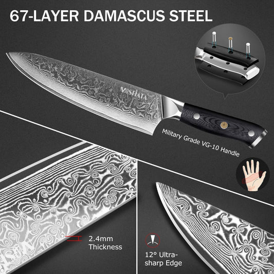 MOSFiATA 8” Super Sharp Titanium Plated Chef's Knife for Kitchen