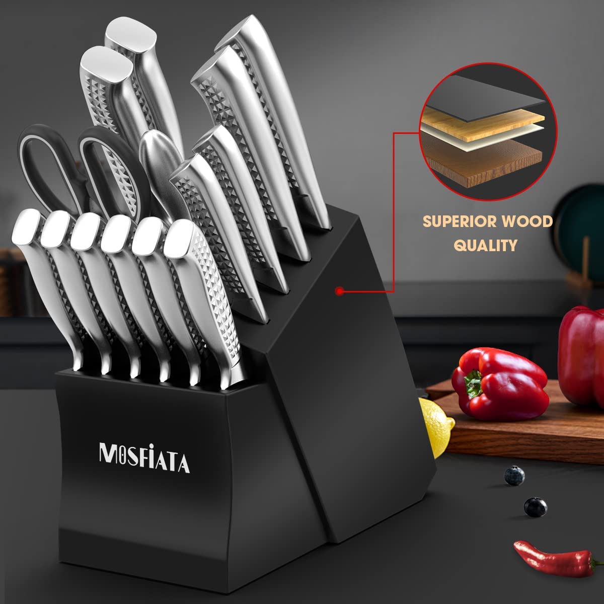 MOSFiATA Kitchen Knife Set-5Pcs, Professional Kitchen Chef's Knives with  Ultra Sharp Stainless Steel Blades, Bread Knife Cooking Knives Sets (silver)