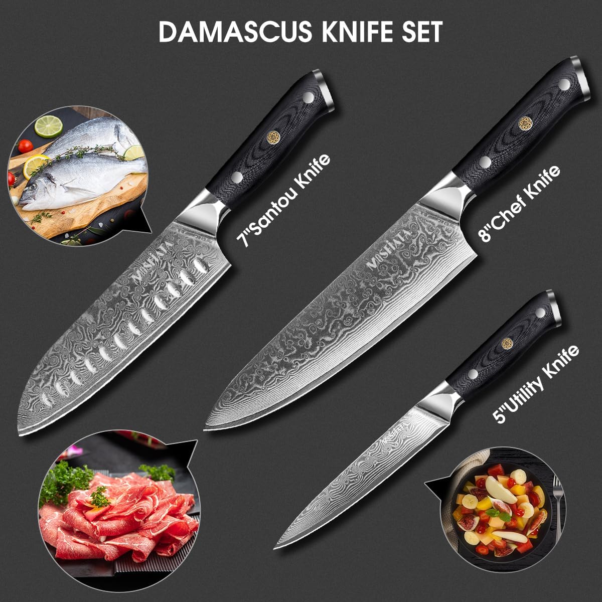  MOSFiATA 8 inch Chef's Knife & 7 inch Santoku Knife