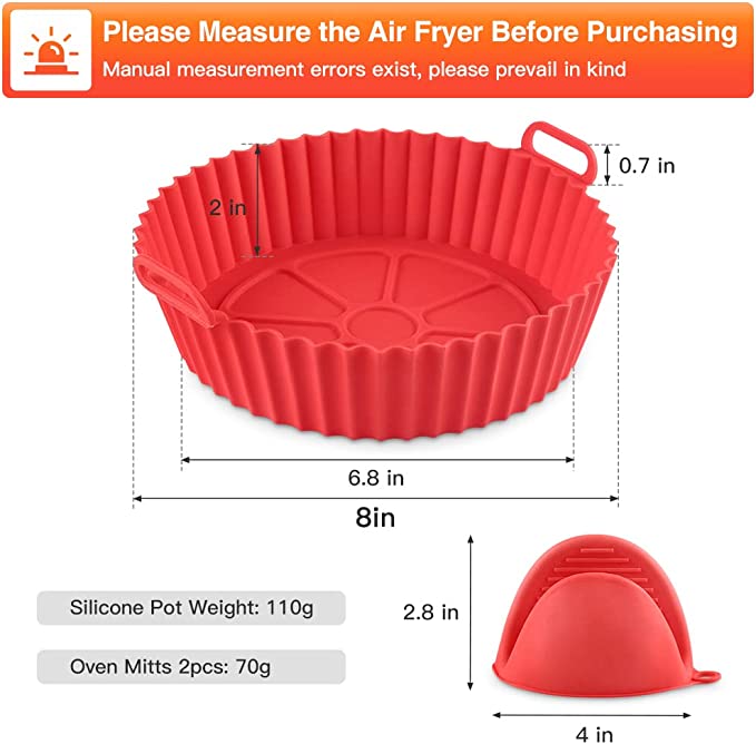 2pcs Silicone Air Fryer Liners Pot, 8 Inch Reusable Air Fryer