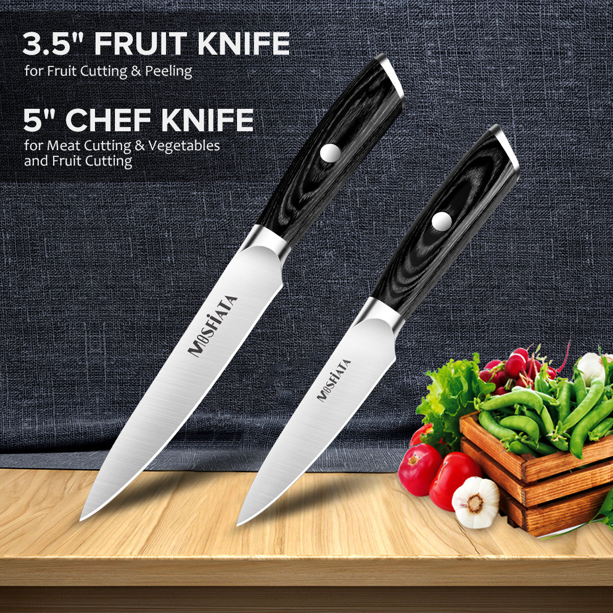 MOSFiATA Chef Knife 8 Inch Kitchen Cooking Knife, 5Cr15Mov High Carbon  Stainless Steel Sharp Knife with Ergonomic Pakkawood Handle, Full Tang  Vegetable Meat Cutting Knife with Sheath for Home Kitchen: Home & Kitchen 
